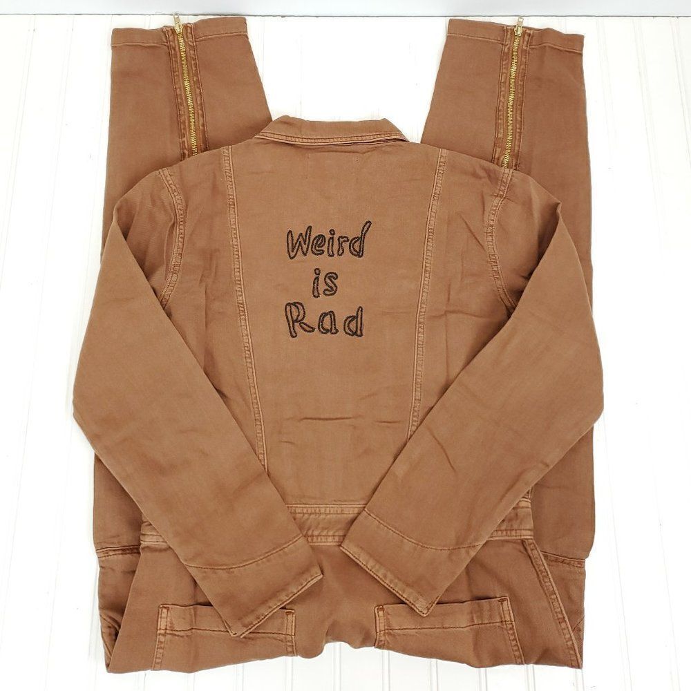 Free People x Sandrine Rose Zip Embroidered Denim Jumpsuit "Weird is Rad" - Picture 5 of 11